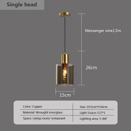 The single pendant drawn with its 15 cm width and 26 cm height marked