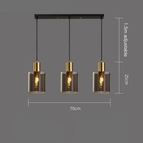 Three pendants drawn hanging from a 70 cm plate at equal heights