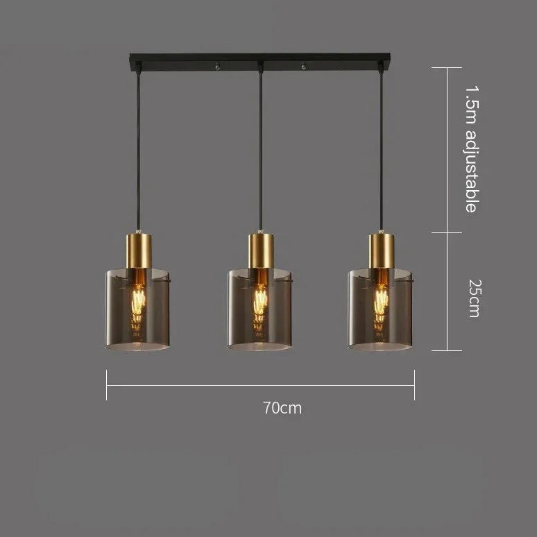 Three pendants drawn hanging from a 70 cm plate at equal heights