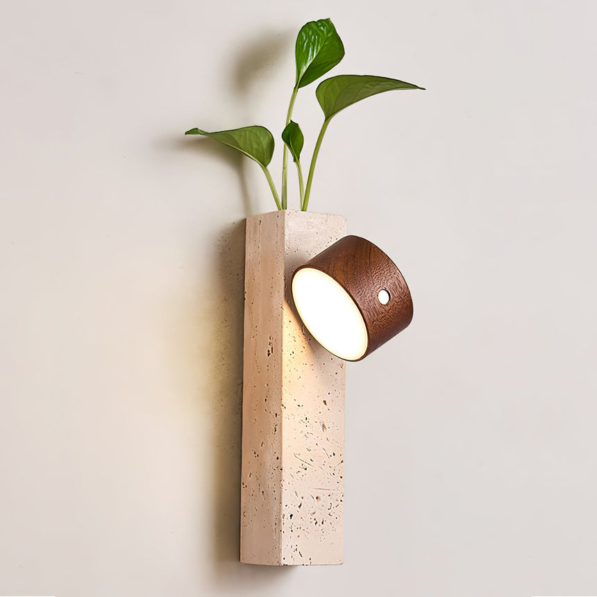 Dark walnut head on a travertine bar seen from a slight angle, unlit