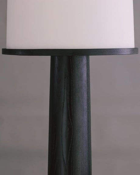 Close view of the black column and the metal disc under the shade