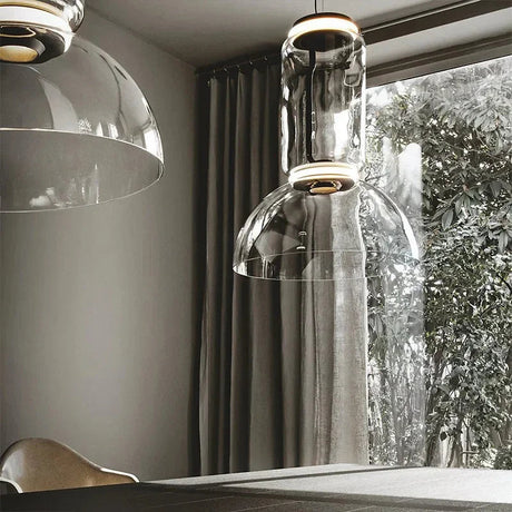 Close view of the lit ring between two sections of clear glass