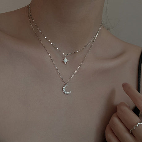 Layered Moon Necklace Gift for Her Everyday Wear - OpalDwell