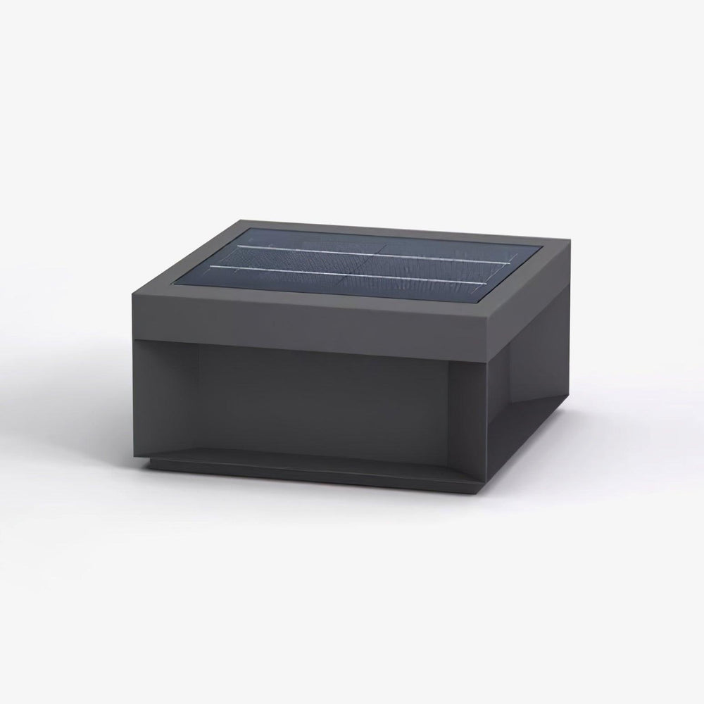 Flat square post light with a solar panel set into the sloped upper face