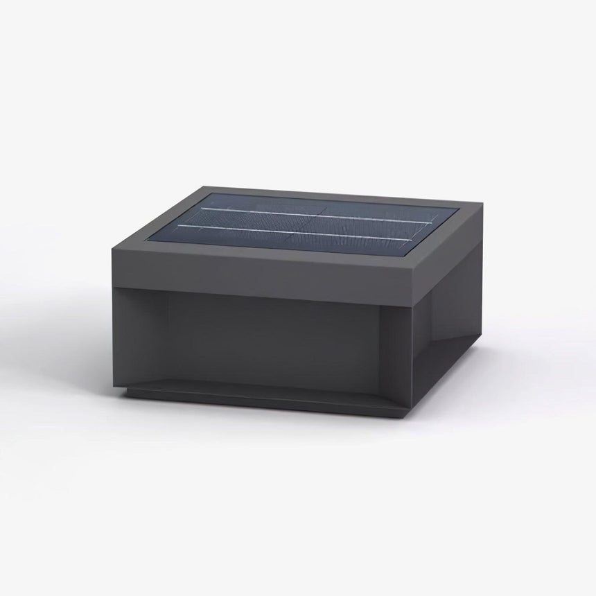 Flat square post light with a solar panel set into the sloped upper face