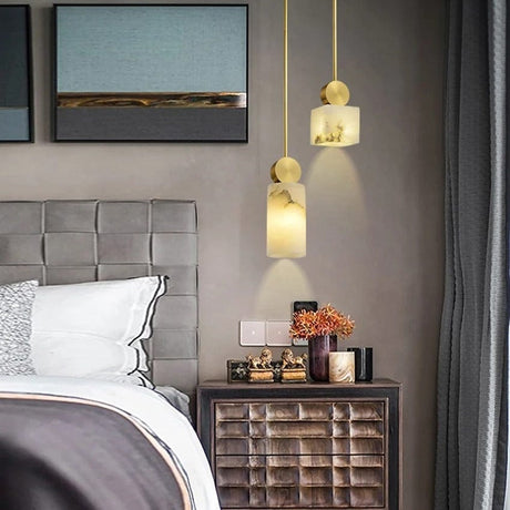 Wood Pendant Light with Marble Accent Design