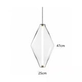 The transparent diamond drawn with its 47 cm height marked