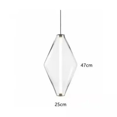 The transparent diamond drawn with its 47 cm height marked