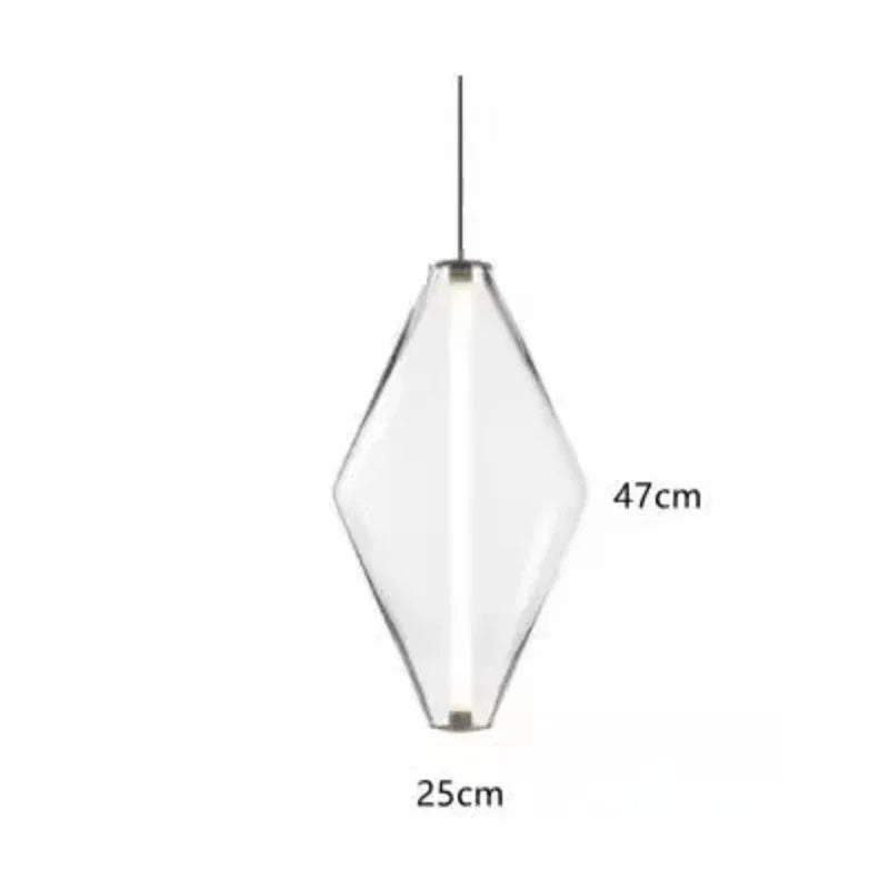 The transparent diamond drawn with its 47 cm height marked