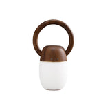 Dimmable bedside lamp with the walnut cap and ring handle, front view
