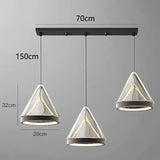 Three cones drawn hanging from a 70 cm straight ceiling plate