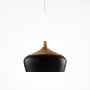 Black dome with its wood collar on a plain background