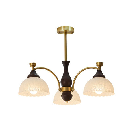 The three light build, three ribbed domes on a dark wood column