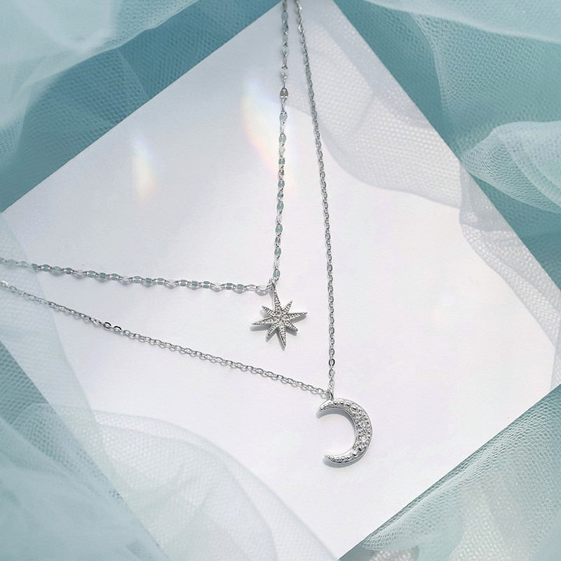 Lyra Necklace Moon and Star Detail Close-Up - OpalDwell