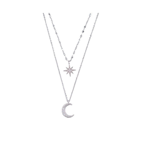 Layered Moon Pendant Necklace 925 Sterling Silver Design - OpalDwell