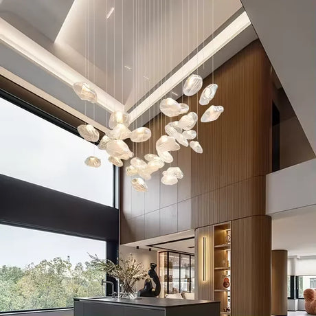 Glass Chandelier Aluminum Frame for Living Room and Foyer - OpalDwell
