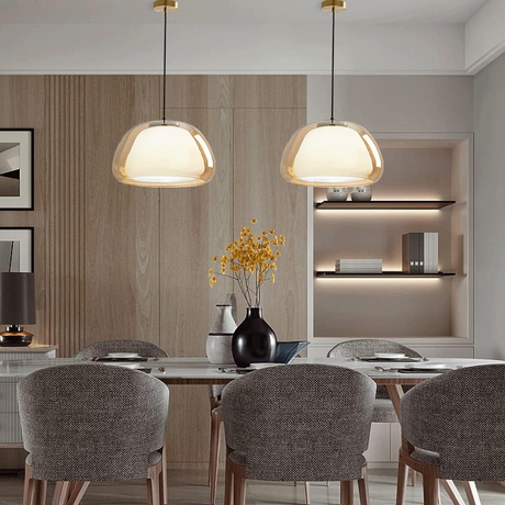 Luminex Double Glass Dome Pendant Light side angle product view - OpalDwell