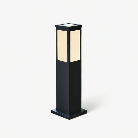 Square lantern bollard in black with white panels and a solar top