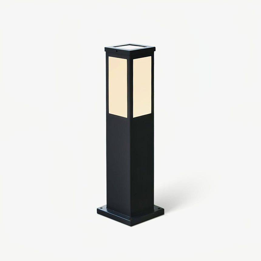 Square lantern bollard in black with white panels and a solar top