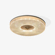 Drum flush mount ceiling light with a ribbed band and a brass center