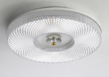 Ribbed drum ceiling light seen straight from below, unlit
