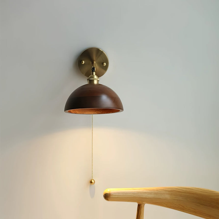 Aureo Vintage-Style Wood Wall Lamp side angle product view - OpalDwell
