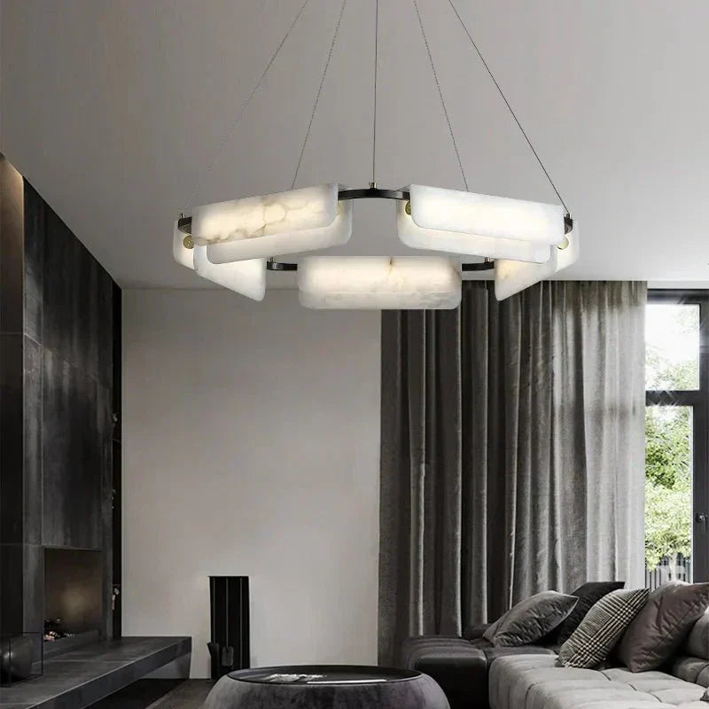 Solara chandelier close-up alabaster stone detail