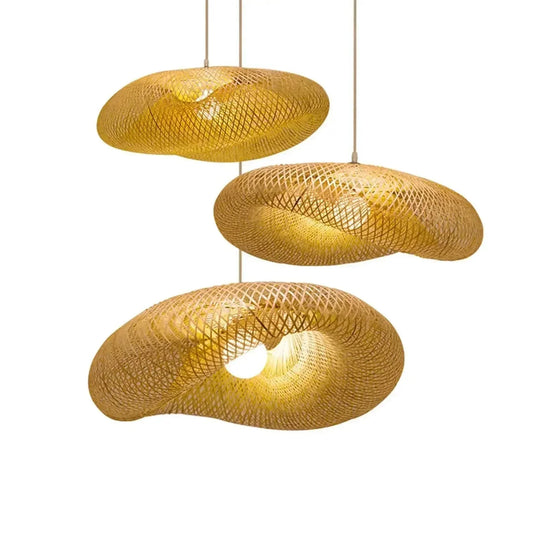 Cord pendant chandelier natural wood finish