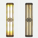 The lantern shown lit and unlit side by side, the veined panels visible when off