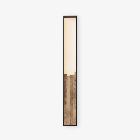 Extra large wall sconce, a long bar with a lit panel above a carved wood face
