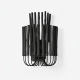 The same sconce in black, the rods and wire frame finished dark