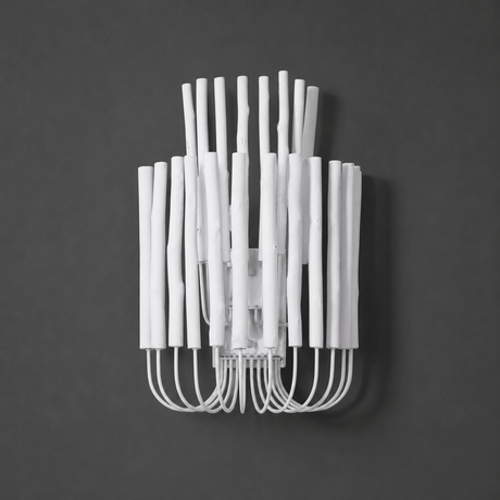 White rod sconce unlit against a dark charcoal background