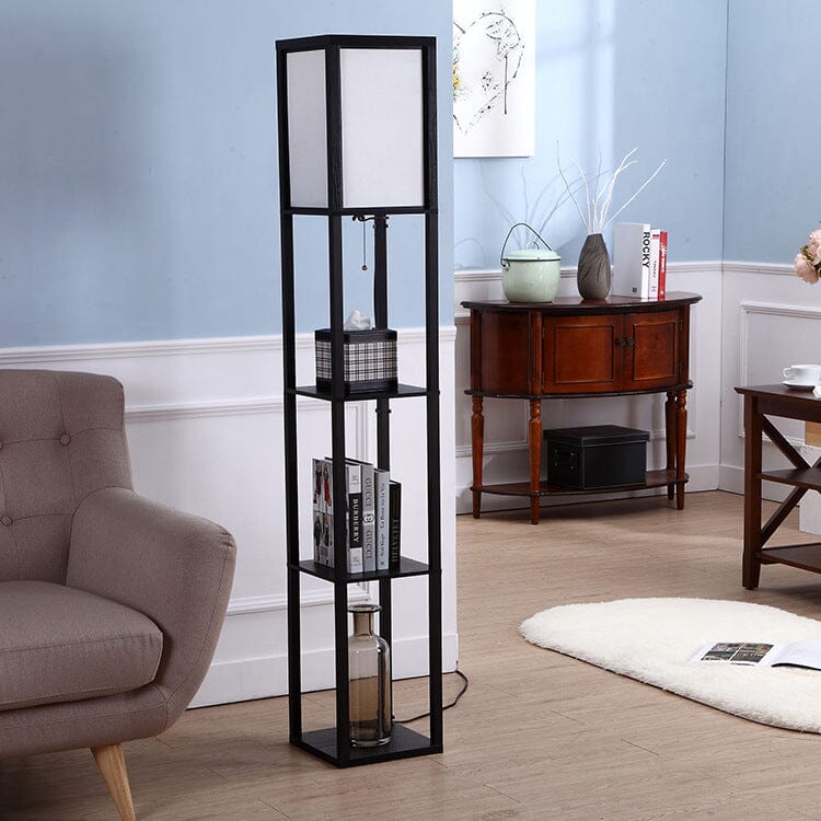 Wood Floor Lamp with Shelves for Living Room