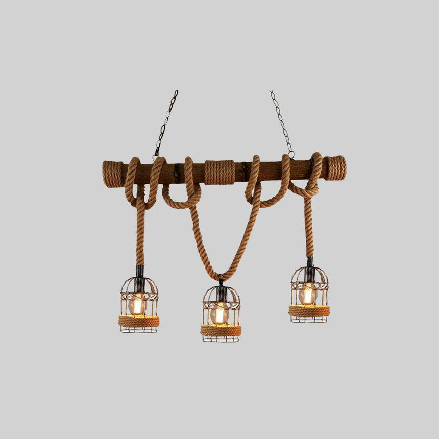 Metal and wood hanging lamp with warm white light