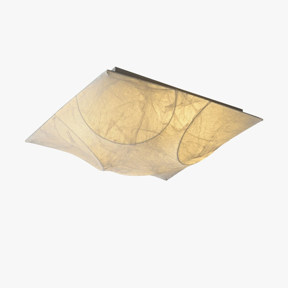 Fabric flush mount ceiling light with a square mulberry silk shade
