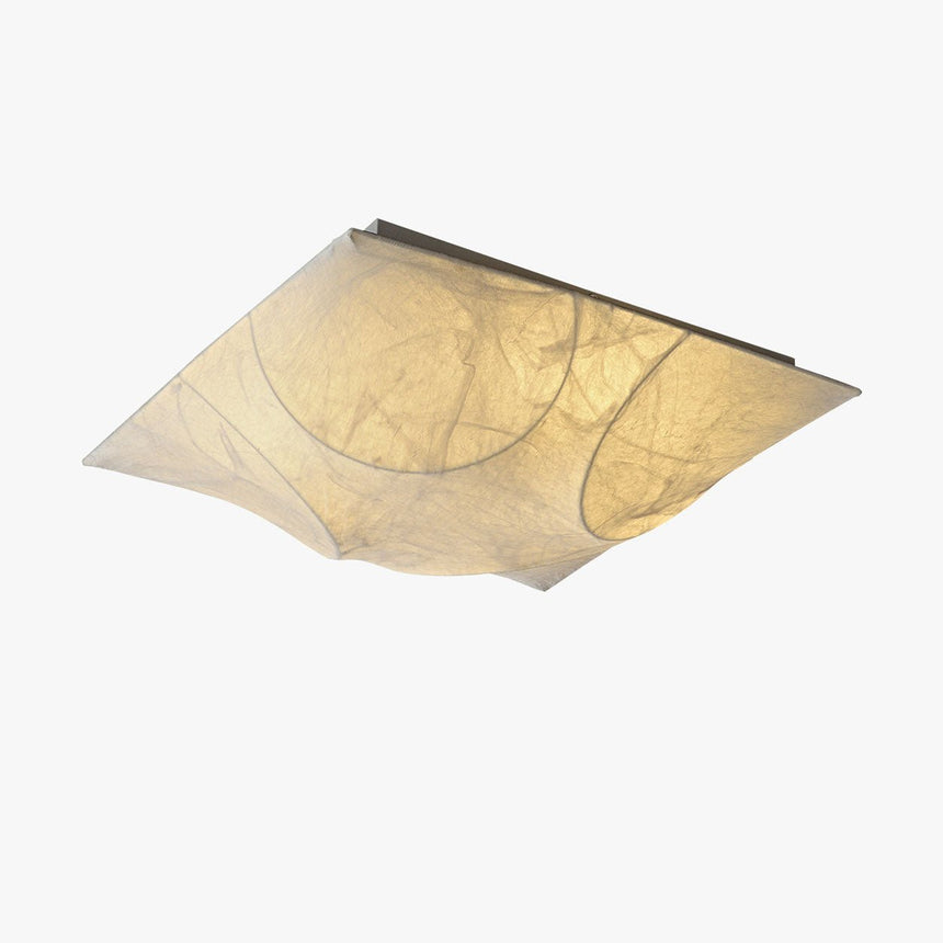 Fabric flush mount ceiling light with a square mulberry silk shade