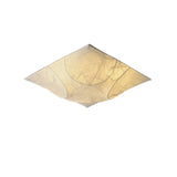 Square silk ceiling light seen from the side showing the pinched corners