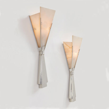 The small and large sizes lit, the alabaster glowing warm