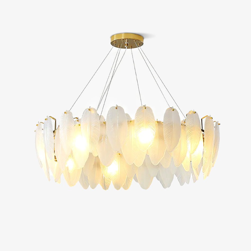 Glass Feather Chandelier With Crystal Feathers