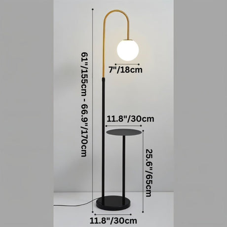 Dimension drawing of the lamp at 66.9 inches tall with a black tray and base