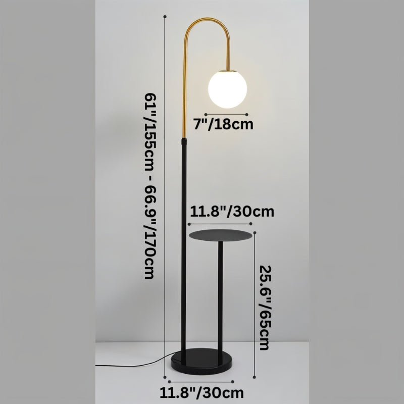 Dimension drawing of the lamp at 66.9 inches tall with a black tray and base