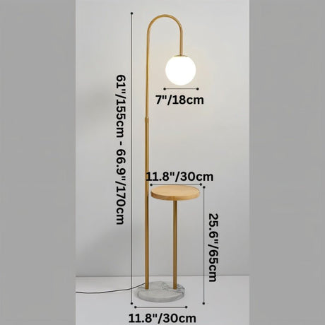 Dimension drawing of the lamp at 66.9 inches tall with a light wooden tray
