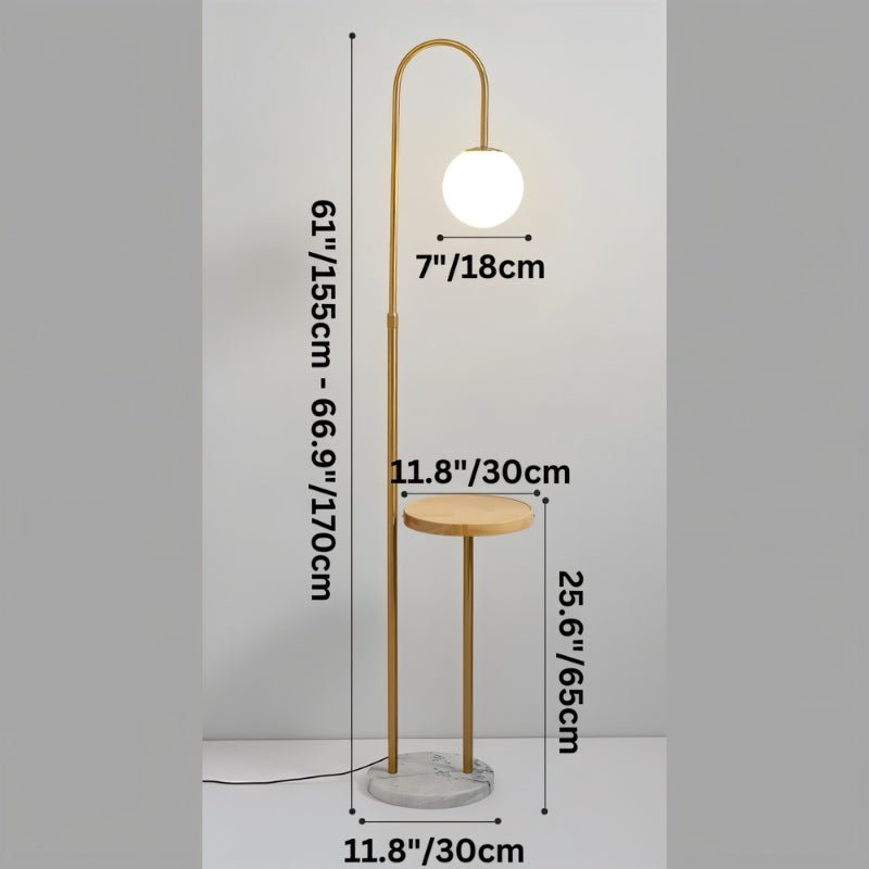 Dimension drawing of the lamp at 66.9 inches tall with a light wooden tray
