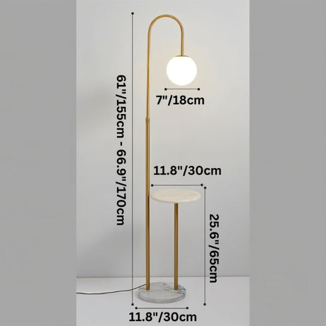 Dimension drawing of the lamp at 66.9 inches tall, tray at 25.6 inches high