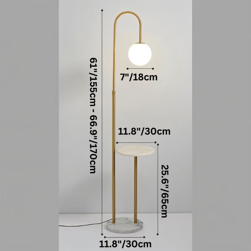 Dimension drawing of the lamp at 66.9 inches tall, tray at 25.6 inches high