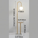 Dimension drawing of the lamp at 66.9 inches tall with a pale stone tray