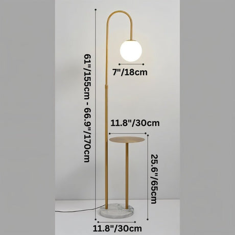 Dimension drawing of the lamp at 66.9 inches tall with a pale stone tray