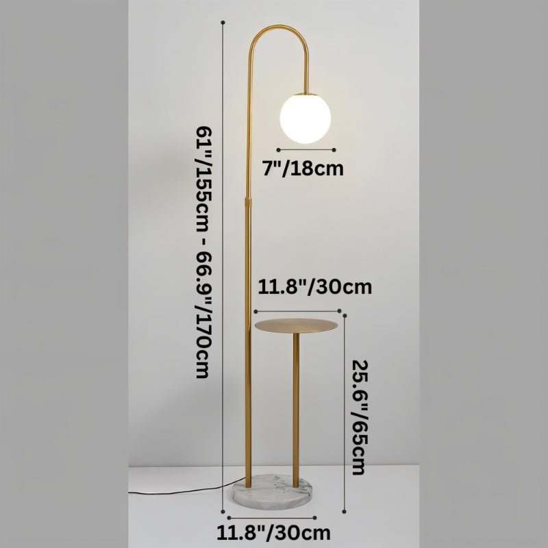 Dimension drawing of the lamp at 66.9 inches tall with a pale stone tray