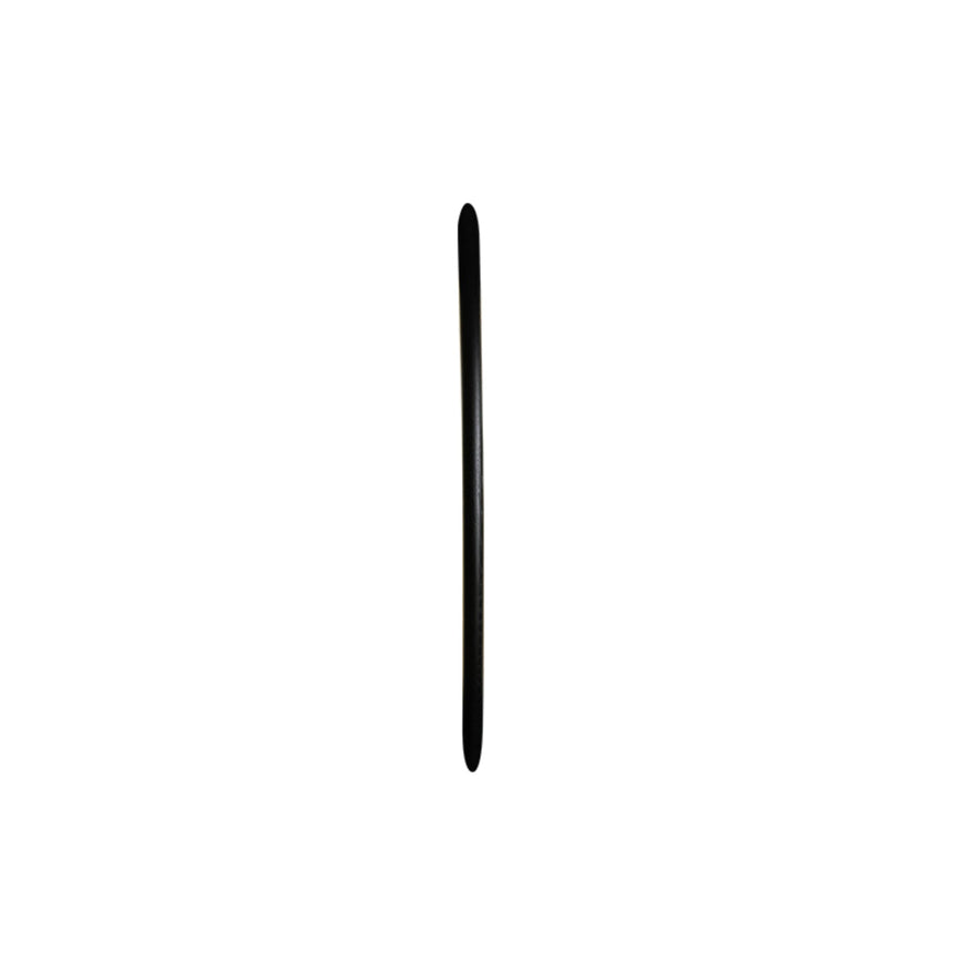 Slim tapered rod in matte black mounted flat on a plain wall, unlit