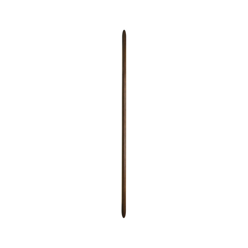 Slim tapered wood rod mounted flat on a wall, unlit, light wood finish